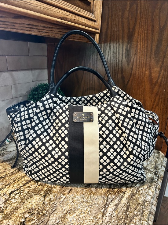 kate spade Handbags - kate spade Black & White Patterned Tote with Center Stripe
